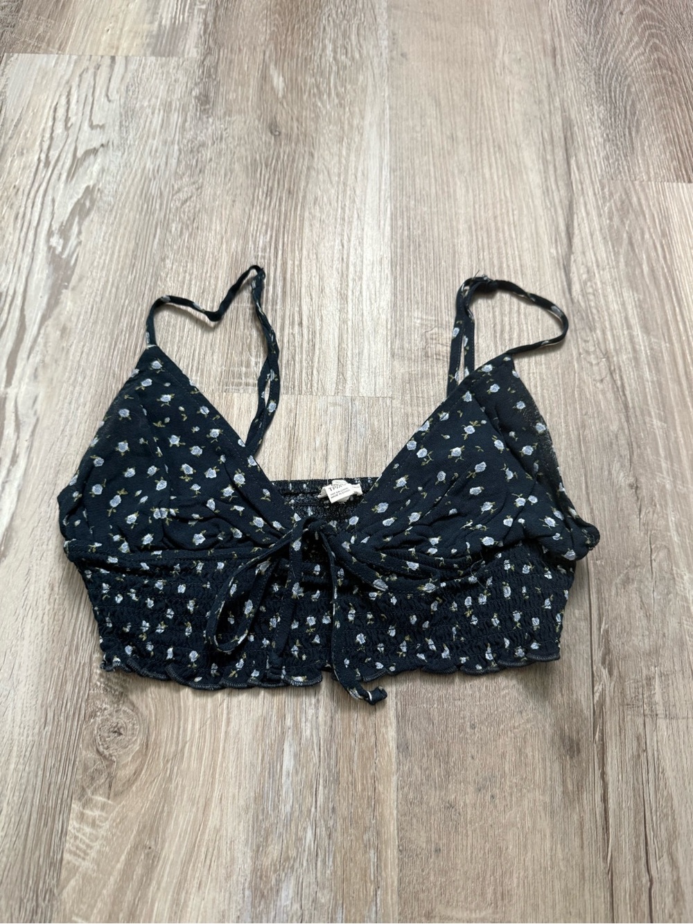 Floral Smocked Crop Cami Top - Black